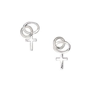 Drop, sterling silver, 5.5x3.5mm cross. Sold per pkg of 2.