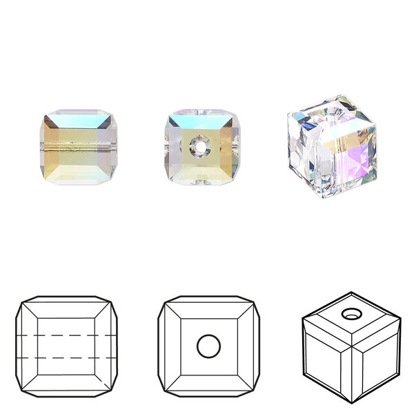 Bead 6pk crystal shimmer, Crystal Passions® 8mm cube 5601 image number 0