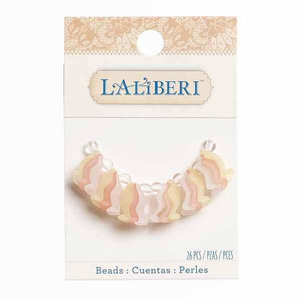 Drop mix, acrylic, frosted pink / ivory / clear, 5mm round and 15mm rose petal. Sold per pkg of 26. image number 0