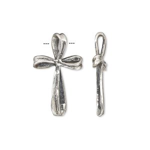 Pendant, antiqued sterling silver, 25x14mm ribbon cross. Sold individually.