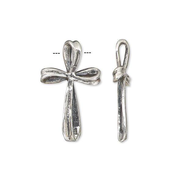 Pendant, antiqued sterling silver, 25x14mm ribbon cross. Sold individually. image number 0
