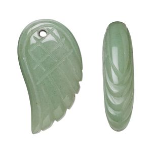 Green aventurine 1pkg1, hand-cut top-drilled 2-sided wing focal natural 31x17mm-32x19mm