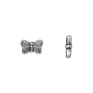 Bead, antique silver-plated "pewter" (zinc-based alloy), 10x6mm double-sided butterfly. Sold per pkg of 50.