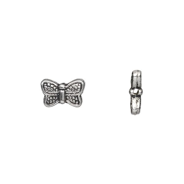 Bead, antique silver-plated "pewter" (zinc-based alloy), 10x6mm double-sided butterfly. Sold per pkg of 50. image number 0