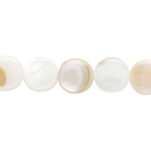 Bead, mother-of-pearl shell (natural / bleached), white, 10mm flat round with 0.6-0.8mm hole, Mohs hardness 3-1/2. Sold per 15-1/2" to 16" strand.