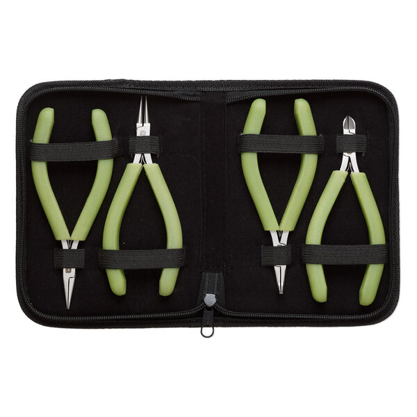 Pliers, Beadalon®, Slim Line series, stainless steel and plastic polymer, pkg/set of 4, lime green, 5-1/2 to 5-3/4 inches. image number 0