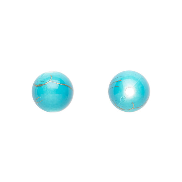 Bead, acrylic, turquoise blue and gold, 10mm round with swirls. Sold per pkg of 200. image number 0