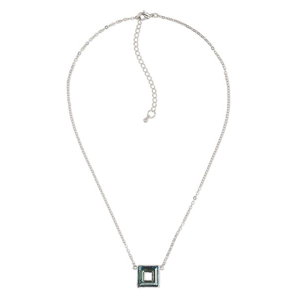 Necklace, Everyday Jewelry™, Crystal Passions® and silver-plated "pewter", Bermuda blue, 16mm square ring, 17-1/2 inches with 2-1/2 inch extender chain and lobster claw clasp. Sold individually. image number 0
