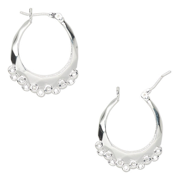 Earring, silver-plated brass, 18mm round hoop with 17 closed loops and latch-back closure. Sold per pair. image number 0
