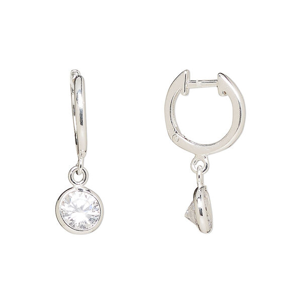 Earring, Create Compliments®, sterling silver and cubic zirconia, clear, 24mm hoop with endless-loop closure and round dangle. Sold per pair. image number 0