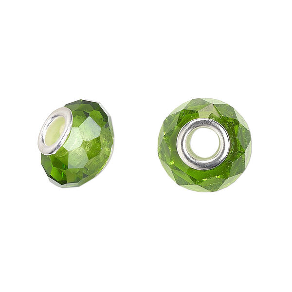 Bead 10pk 32 facets green silver plate, Celestial Crystal® Dione® 14x9mm rondelle image number 0