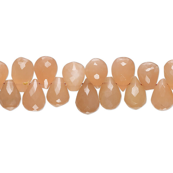 Bead, peach moonstone (natural), 7x5mm-10x6mm hand-cut top-drilled faceted teardrop, B+ grade, Mohs hardness 6 to 6-1/2. Sold per 7-inch strand. image number 0