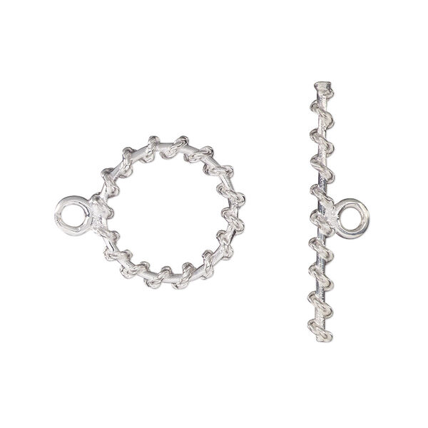 Clasp, toggle, sterling silver, 15.5mm twisted round. Sold individually. image number 0