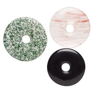 Multi-gemstone / glass 1pkg3, donut focal mix 45-55mm