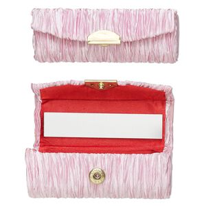 Lipstick case, rayon / gold-finished steel / glass, pink, 3-1/2x1-1/2-inch. Sold per pkg of 2.