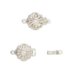 Clasp tab 1pkg1 sterling silver, 10mm flower / safety latch / fits 4mm half-drilled bead, JBB Findings 1-strand