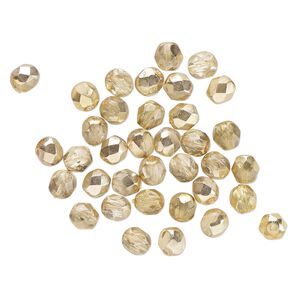 Bead, Czech glass, translucent and transparent clear with half-coat copper, 6mm faceted round. Sold per pkg of 36.