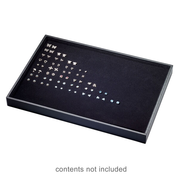 Display tray, earring, leatherette and velveteen, black, 13-3/4 x 1-1/4 x 9-1/2 inches with insert, holds up to 99 pairs. Sold individually. image number 1