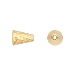 Cone, TierraCast®, gold-plated pewter (tin-based alloy), 12.5x9mm hammered, 6mm inside diameter. Sold per pkg of 2.
