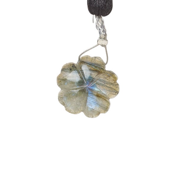 Labradorite / garnet 1pkg1, top-drilled hand-cut 1sided carved flower bead natural, 16mm image number 1