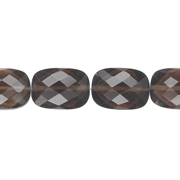 Bead, smoky quartz (heated / irradiated), 14x10mm hand-cut checkerboard-faceted puffed rectangle, B grade, Mohs hardness 7. Sold per pkg of 10. image number 0