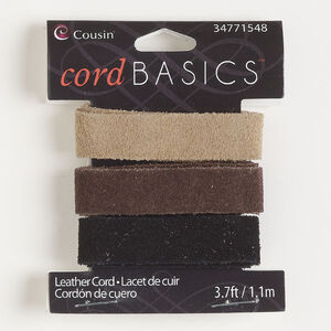Cord assortment 1pkg3, leather, tan / brown / black, 13mm flat, 14 inches.