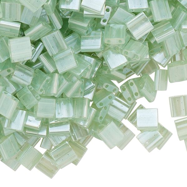Seed bead, TILA®, glass, pkg/10g, 5mm full tila square, transparent seafoam, (TL-370). image number 0
