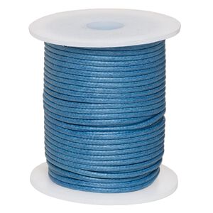 Cord, waxed cotton, medium blue, 2mm, 50+ pound test. Sold per 25-meter spool.