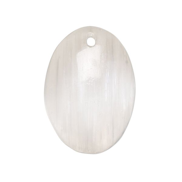 Selenite 1pkg1, hand-cut top-drilled flat back puffed oval focal 28x20mm-30x22mm image number 0