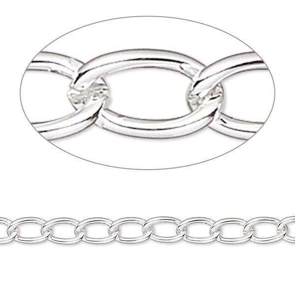 Chain, silver-plated brass, 4mm curb. Sold per 50-feet. image number 0