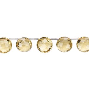 Golden quartz 1pkg11, hand-cut top-drilled faceted puffed round bead 8mm