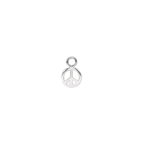 Charm, sterling silver, 6mm peace sign. Sold individually. image number 0