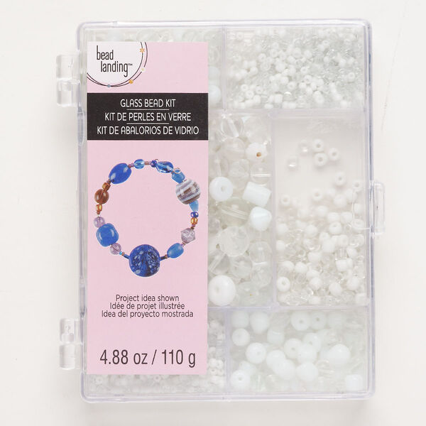 Bead mix, glass, opaque to transparent white and clear, 3-12x6mm mixed shapes. Sold per 110-gram pkg, approximately 860 beads. image number 0