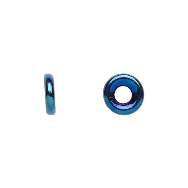 Bead, Czech pressed glass, iris blue, 9.5x3mm ring. Sold per pkg of 50. image number 0