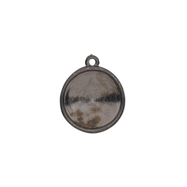 Drop, Almost Instant Jewelry®, gunmetal-plated pewter (tin-based alloy), 17mm round with 14mm rivoli setting. Sold individually. image number 0