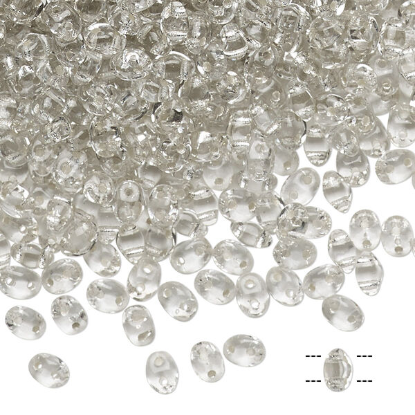 Bead, Preciosa Twin™, Pressed Twin, Czech pressed glass, transparent silver-lined clear, 5x2.5mm oval with 2 holes. Sold per 50-gram pkg. image number 0