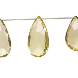 Lemon quartz 1pkg7, hand-cut top-drilled faceted puffed teardrop bead 31x18mm-40x23mm
