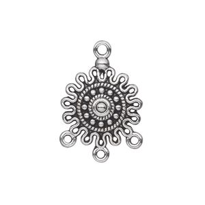 Drop, antique silver-plated "pewter" (zinc-based alloy), 17mm single-sided fancy curved round with 3 loops. Sold per pkg of 20.