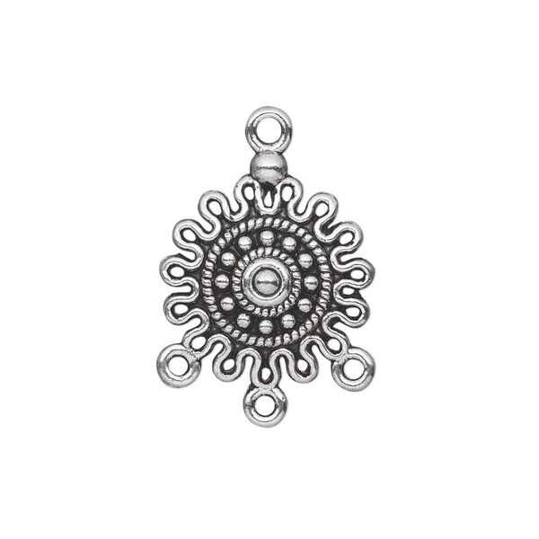 Drop, antique silver-plated "pewter" (zinc-based alloy), 17mm single-sided fancy curved round with 3 loops. Sold per pkg of 20. image number 0