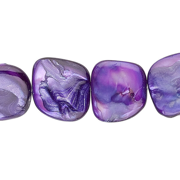 Bead, mother-of-pearl shell (dyed), purple, small to medium nugget, Mohs hardness 3-1/2. Sold per 15" to 16" strand. image number 0