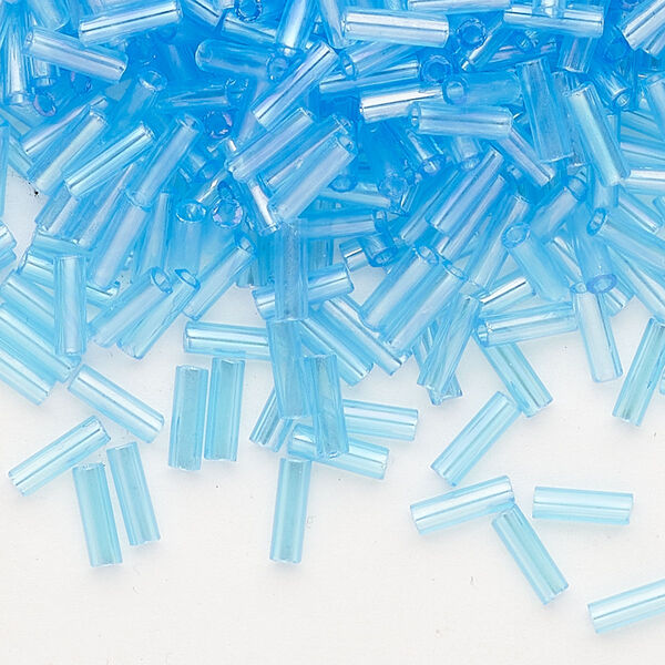 Bead, Preciosa Ornela Czech glass, bugle bead, pkg/500g, 1/4 inch, rainbow translucent sky blue, (61010). image number 0