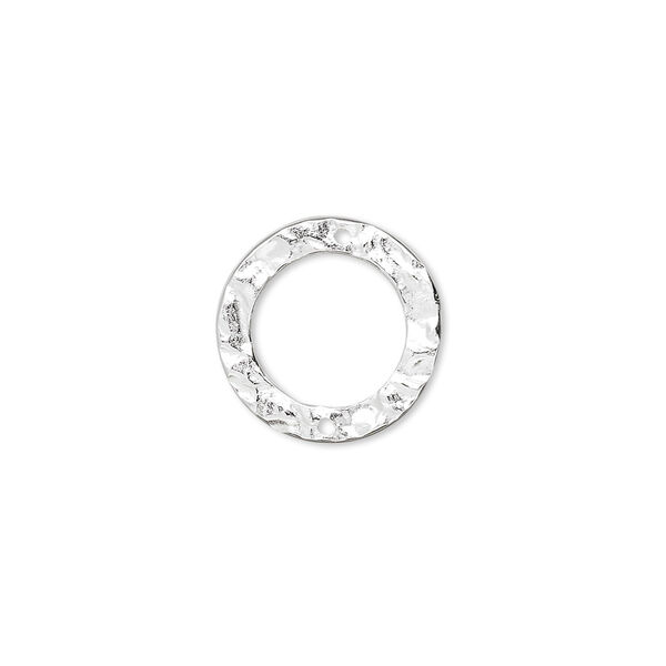 Link, sterling silver, 15mm hammered open round. Sold per pkg of 2. image number 0