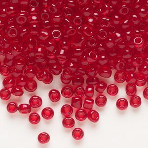 Seed bead, Dyna-Mites™, glass, transparent ruby red, #6 round. Sold per 1/2 kilogram pkg.