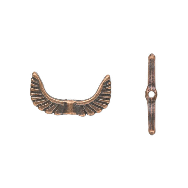 Bead, antique copper-plated "pewter" (zinc-based alloy), 19x10mm double-sided angel wings. Sold per pkg of 20. image number 0