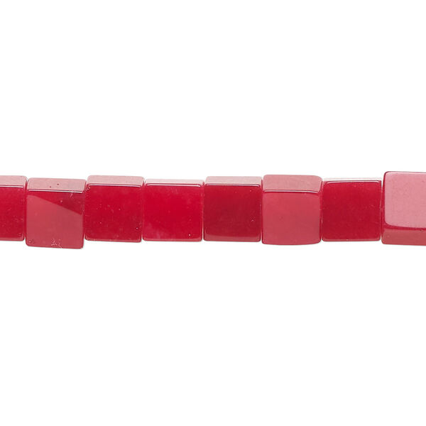 Bead, quartz (dyed), red, 6mm cube, C grade, Mohs hardness 7. Sold per 15-inch strand, approximately 65 beads. image number 0