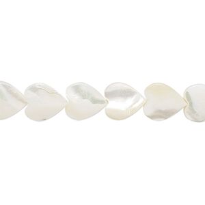 Bead, mother-of-pearl shell (bleached), white, 8x8mm heart, Mohs hardness 3-1/2. Sold per 15-1/2" to 16" strand.