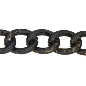 Chain, aluminum, black and gold, 12.8mm curb. Sold per pkg of 5 feet..
