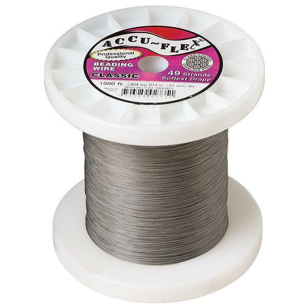 Beading wire, Accu-Flex®, nylon and stainless steel, clear, 49 strand, 0.012-inch diameter. Sold per 1,000-foot spool. image number 0