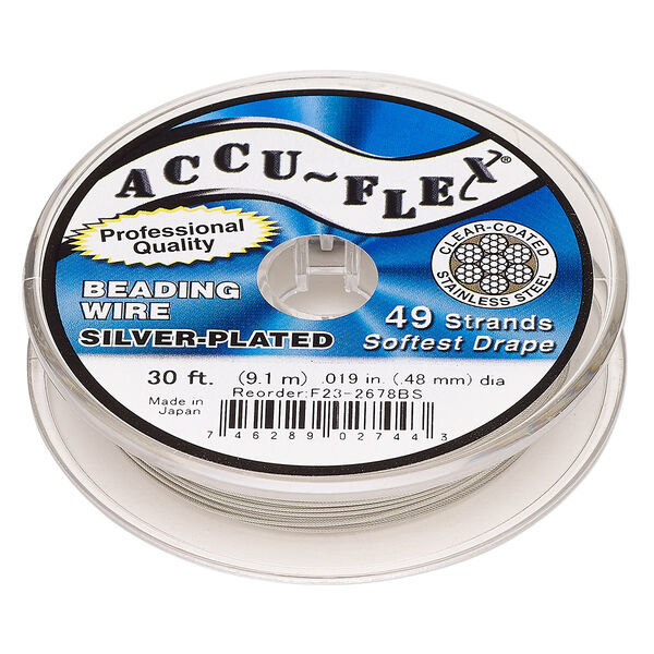 Beading wire, Accu-Flex®, nylon and silver-plated stainless steel, clear, 49 strand, 0.019-inch diameter. Sold per 30-foot spool. image number 0