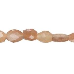 Peach moonstone 1pkg1, hand-cut faceted oval bead natural, 13 inch 7x5mm-12x8mm